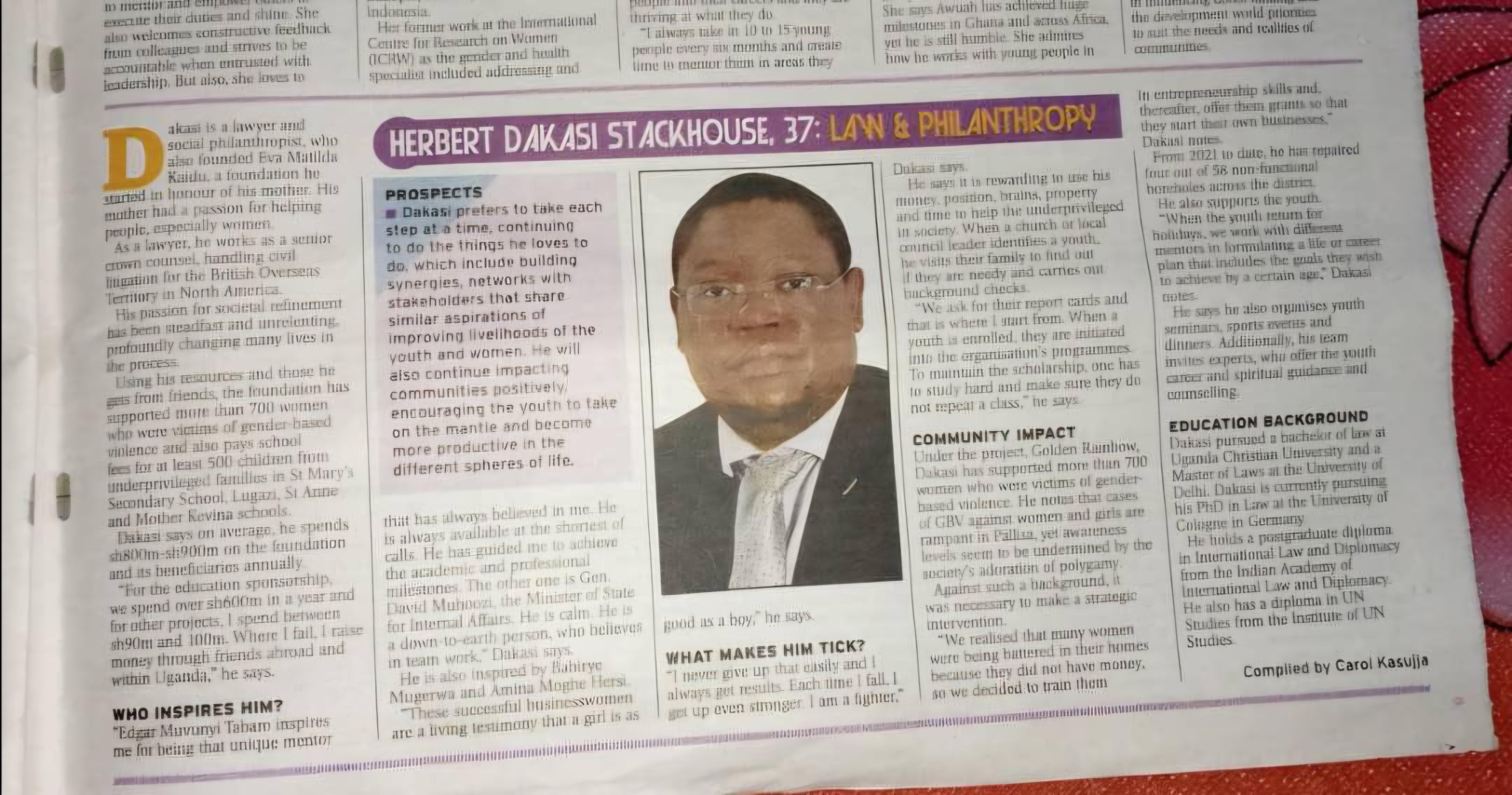Newspaper feature Herbert Dakasi Stackhouse law and philanthropy