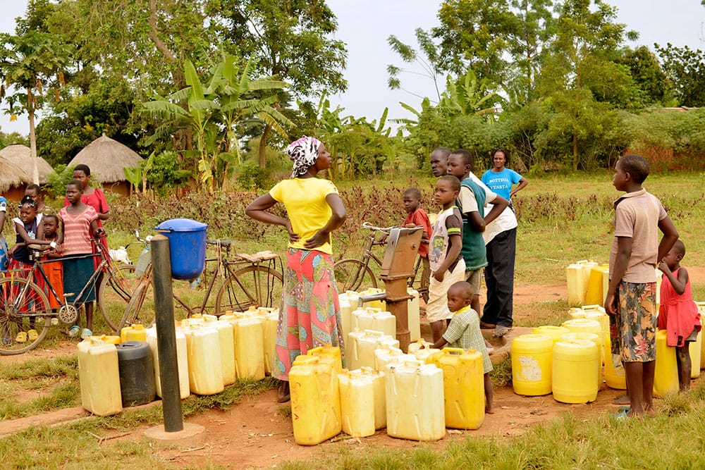 Community members collecting water